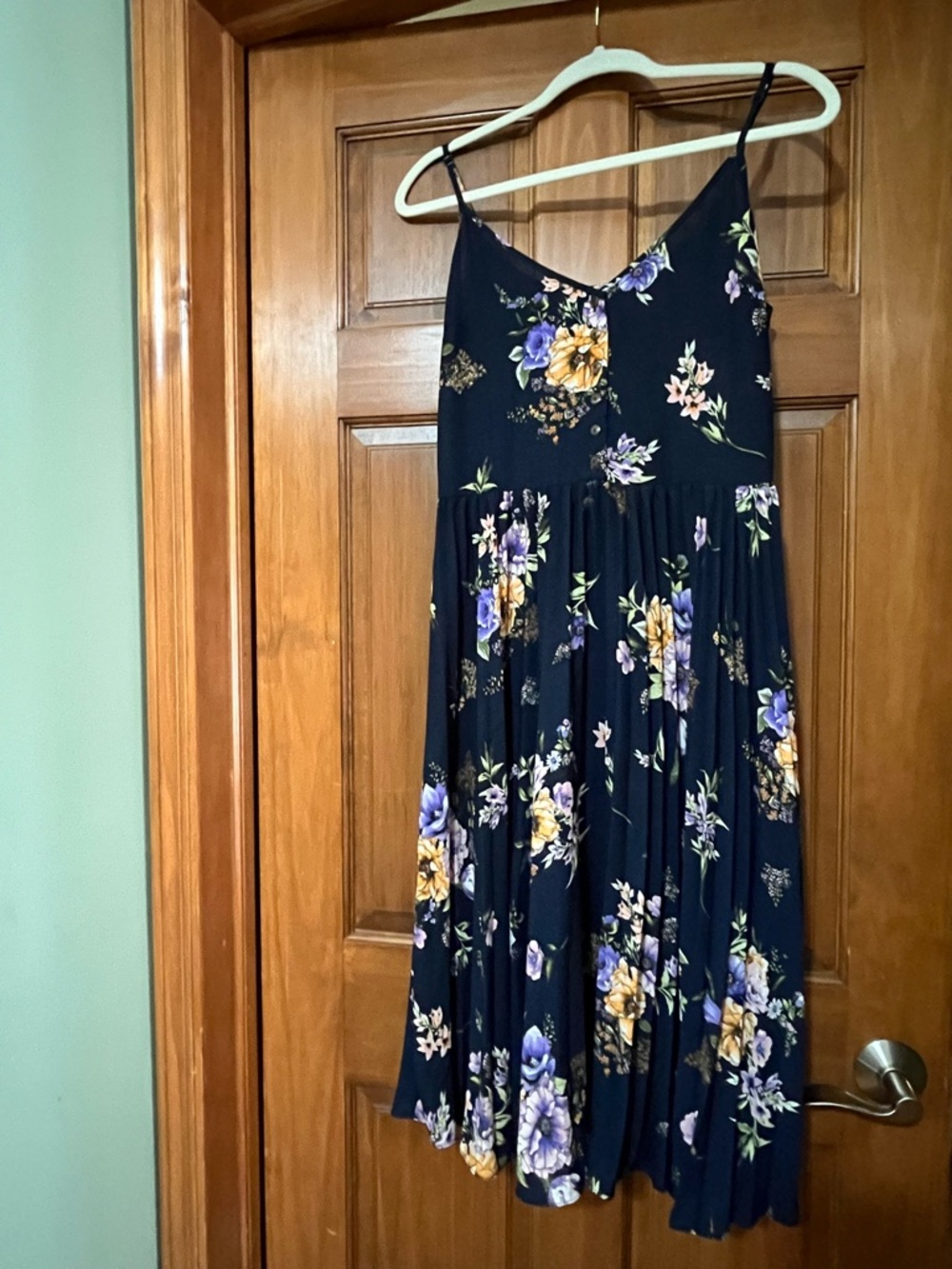 Xhilaration Navy Floral Spaghetti Strap Midi Dress